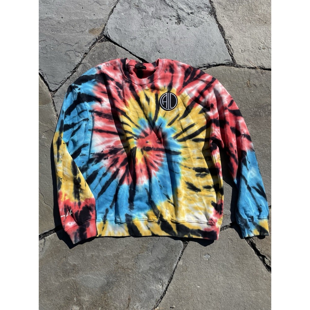 Crew Neck Sweatshirt Men Sz L Tye Dye " A Luxury Life " Multicolor